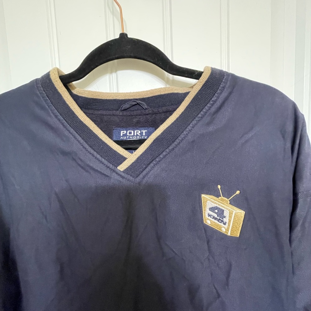 Vintage Sweater TV News Port Authority Polyester Nylon Warm V Neck Large L